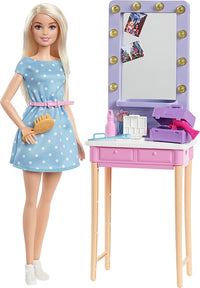 Barbie: Big City, Big Dreams “Malibu” Barbie Doll (11.5-in, Blonde) and Backstage Dressing Room Playset with Accessories, Gift for 3 to 7 Year Olds , White
