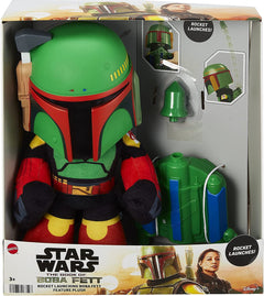 Star Wars Rocket Launching Boba Fett Feature Plush, 12” Tall Figure with Removable Air-Powered Soft Rocket Launcher Pack, Gift for Kids 3 Years & Up, Multicolor, (HHC61)