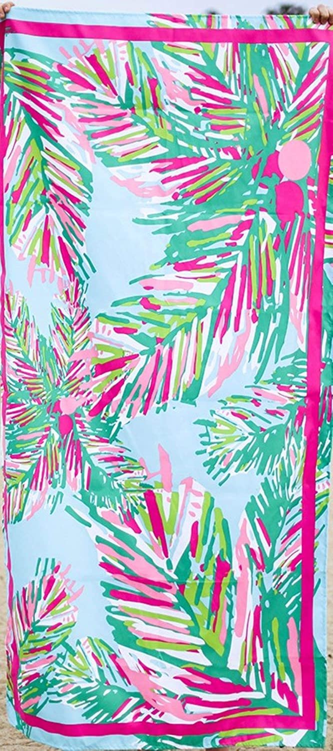 The Royal Standard Microfiber Beach Towel 34x70, Panama Aruba Blue/Kelly/Hot Pink