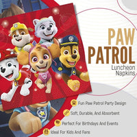 Red Paw Patrol Luncheon Napkins (Pack of 16) - Eco-Friendly Paper Napkins,Perfect for Birthday Celebrations & Kids' Themed Events