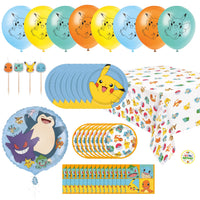 Unique Pokémon Birthday Party Supplies for 16 Guests – 63 Piece Kit | Plates, Napkins, Table Cover, Balloons, Character Candles & Sticker | Officially Licensed