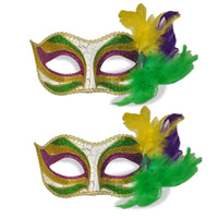 The Mardi Gras Krewe Mardi Gras Masks for Women & Men – 2 Pack Feather Masquerade Eye Masks – Purple Green Gold Carnival Mask for Parades, Parties & Balls