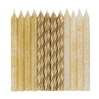 Glitter and Gold Spiral Birthday Candles 24 Pack – Assorted Elegant Cake Candles for Parties and Celebrations