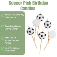 Soccer-Themed Birthday Candles (Pack of 6) – Black and White Wax Candles on Wooden Picks for Sports Party Cakes and Celebrations