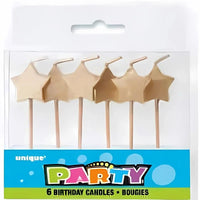 Gold Star Pick Birthday Candles 6 Pack – Elegant Cake Topper Candles for Parties, Baking and Celebrations