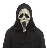 Ghost Face Deluxe Aged Mask with Metallic Shimmer Shroud – Official Scream Horror Mask by Fun World – Aged Distressed Look – Adult Halloween Costume Accessory
