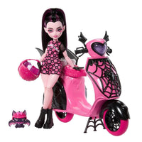 Monster High Draculaura Doll with Pink Scooter, Accessories & Pet Bat Count Fabulous, Fashion Doll Playset