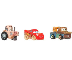 Disney Pixar Cars Mini Racers 3-Pack – Tractor, Muddy Lightning McQueen & Mater – Metal Die-Cast Character Vehicles for Kids and Collectors