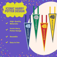 Multicolor Harry Potter Fabric Pennants - 16" x 6" (4 Pcs) | Assorted Magical Designs - Excellent for Wizard Fans & Party Decorations