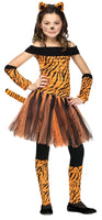Fun World Girls Tigress Costume – Orange and Black Tiger Dress with Hood and Tail for Kids – Wild Animal Halloween Costume for Girls
