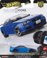 Hot Wheels Premium Car Culture Collectible Toy Car, 1:64 Scale Die-Cast Nissan Skyline R34 GTR, Timeless Icons Vehicle with Real Riders Tires