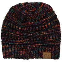 CC Classic Winter Fall Trendy Chunky Stretchy Cable Knit Beanie Hat (Quad Black Multi)