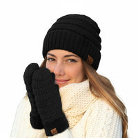 C.C Unisex Chunky Thick Warm Stretchy Beanie Hat Solid Black