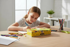 Metal Pencil Storage Box with Ruler Handle, Yellow Decorative School Supply Container, Secure Clasp Closure, Activity Storage Case