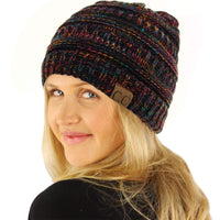 CC Classic Winter Fall Trendy Chunky Stretchy Cable Knit Beanie Hat (Quad Black Multi)