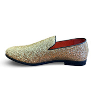 THE MARDI GRAS KREWE Men's Gold Glitter Loafers – Sparkly Slip-On Dress Shoes for Party, Wedding, Prom, and Formal Events