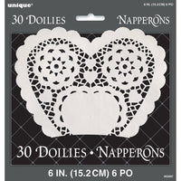 Elegant White Heart Doilies 6 Inch (Pack of 30) – Decorative Lace Paper Doilies for Weddings, Parties, Desserts and Tea Events