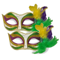 The Mardi Gras Krewe Mardi Gras Masks for Women & Men – 2 Pack Feather Masquerade Eye Masks – Purple Green Gold Carnival Mask for Parades, Parties & Balls