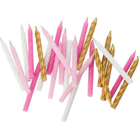 Pink, White and Gold Spiral Birthday Candles – Pack of 24 Decorative Cake Candles, Elegant Party Cake Toppers for Birthday Celebrations