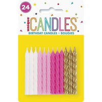 Pink, White and Gold Spiral Birthday Candles – Pack of 24 Decorative Cake Candles, Elegant Party Cake Toppers for Birthday Celebrations