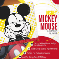 Disney Mickey Mouse Beverage Napkins 16 Count – Multicolor Disposable Cocktail Napkins for Birthday Parties and Themed Events
