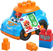 Mega Bloks First Builders Toddler Building Blocks Toy Set, Ricky Race Car with 6 Pieces and Storage, 1 Figure, Blue, Ages 1+ Years