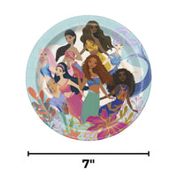 Disney The Little Mermaid 7-Inch Round Paper Dessert Plates – Multicolor Party Plates, Pack of 8, Ariel-Themed Tableware for Birthday Parties and Ocean-Themed Celebrations