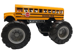 Monster Truck School Bus Toy Vehicle, 5 Inch Yellow School Bus with Oversized Tires, Suspension Monster Truck for Kids