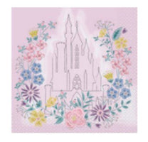 Unique Industries Disney Princess Floral Castle Lunch Napkins 16 Count, Officially Licensed Party Supplies, Pink Floral Design