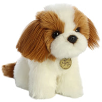 Aurora Miyoni Tots Shih Tzu Pup Stuffed Animal - Lifelike Recycled Plush Puppy with Bean Pellets - Bedroom Decor or Gift for Dog Lovers - Brown and White, 8 Inches