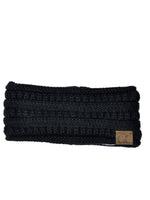 C.C Soft Stretch Winter Warm Cable Knit Fuzzy Lined Ear Warmer Headband, Black Ribbed