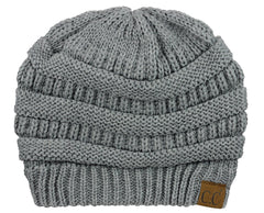 C.C Unisex Chunky Soft Stretch Cable Knit Warm Fuzzy Lined Skully Beanie, Light Melange Gray