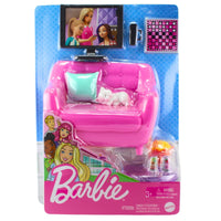 Barbie Indoor Furniture Playset, Living Room Includes Kitten, Furniture and Accessories for Movie and Game Night