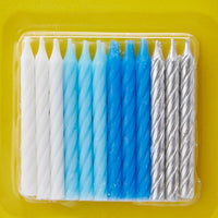 Blue, White and Silver Spiral Birthday Candles – Pack of 24 Decorative Cake Candles, Stylish Party Cake Toppers for Birthday Celebrations
