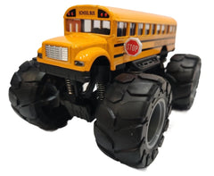Monster Truck School Bus Toy Vehicle, 5 Inch Yellow School Bus with Oversized Tires, Suspension Monster Truck for Kids