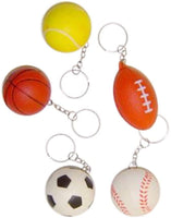 Sports Keychains Bulk 30 Pack | Kids Party Favors For Boys | Soccer, Basketball, Tennis, Baseball, Football Party Supplies Funny Keychains | 6 of Each Ball