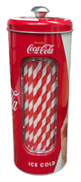 The Tin Box Company Coke Straw Holder Tin with 20 Paper Straws Inside, 3-3/8 x 8-1/4