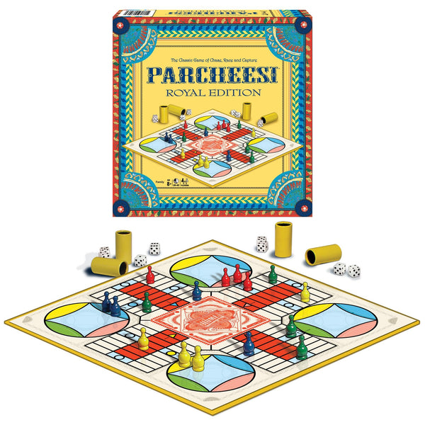 Winning Moves Games USA Dice Game – Parcheesi Royal Edition: Classic Family Favorite with Artwork, Tokens & Dice Cups, 2–4 Players, Ages 8+