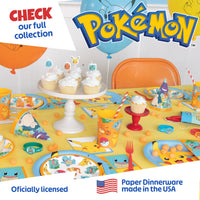 Unique Pokémon Birthday Party Supplies for 16 Guests – 63 Piece Kit | Plates, Napkins, Table Cover, Balloons, Character Candles & Sticker | Officially Licensed