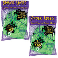 Fun World Spider Web – Super Stretch Halloween Decoration – Glows in Black Light – 13 ft Long, Covers Up to 165 Sq Ft (Pack of 2)