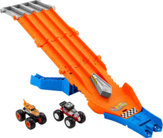 Hot Wheels Monster Trucks Racedown Destruction - Tiger Shark VS Bone Shaker - Speed Snap Track System - Ages 4+