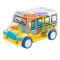Mini School Bus Toy - 5 Inch Light-Up Bus with Rotating Gears and Tinkling Sound - Educational Toy for Kids Ages 3+