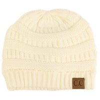 C.C CC Classic Winter Fall Trendy Chunky Stretchy Cable Knit Beanie Hat (Solid Ivory) One Size