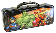 The Tin Box Company Avengers Pencil Box with Handle, Clasp & Hinge – Durable Metal Storage Case for Kids & Fans