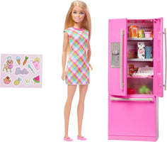 Barbie Doll & Kitchen Playset with Refrigerator & 10 Accessories Including Food Pieces, Plus Sticker Sheet