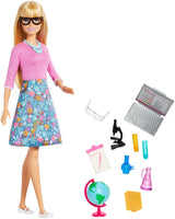 Barbie Careers Teacher Doll by Mattel, Blonde Hair, Pink Top & Floral Skirt, 10 STEM School Accessories, Plastic & Fabric, You Can Be Anything Series