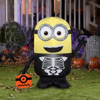 Gemmy Airblown Inflatable Minion Dave as Skeleton – 3 Ft Tall Halloween Decoration | Universal Minions Airblown Inflatable | Self-Inflates with Built-In Fan and LED Lighting