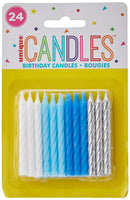 Blue, White and Silver Spiral Birthday Candles – Pack of 24 Decorative Cake Candles, Stylish Party Cake Toppers for Birthday Celebrations