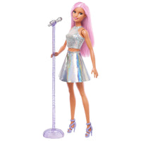 Barbie Pop Star Doll Dressed in Iridescent Skirt with Microphone and Pink Hair, Gift for 3 to 7 Year Olds