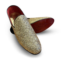 THE MARDI GRAS KREWE Men's Gold Glitter Loafers – Sparkly Slip-On Dress Shoes for Party, Wedding, Prom, and Formal Events